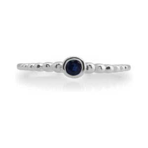 Vagmine Jewel Solid 925 Sterling Silver Round 3mm Blue Sapphire Natural Gemstone Women Stacking Ring (Sterling Silver, 7.5)