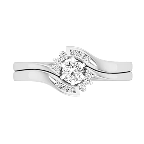 Dazzlingrock Collection Round Lab Grown White Diamond Bypass Curved Wedding Ring Set for Women (0.26 Ctw) in 10K White Gold, Size 7