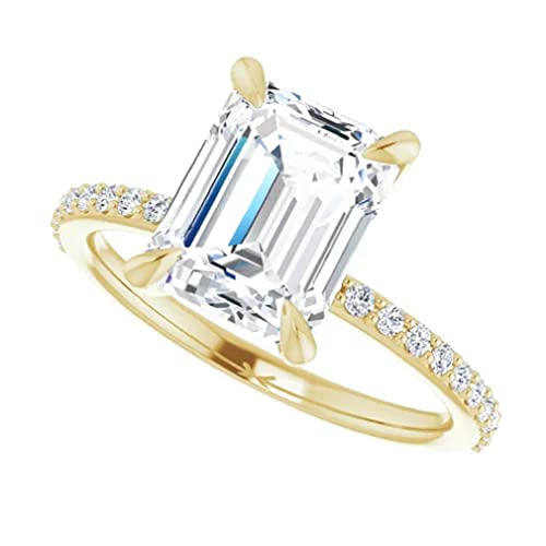 925 Silver, 10K/14K/18K Solid Gold Moissanite Engagement Ring, 2.5 CT Emerald Cut Handmade Solitaire Ring, Diamond Wedding Ring for Women/Her Anniversary Ring, Birthday Rings, VVS1 Colorless Gifts