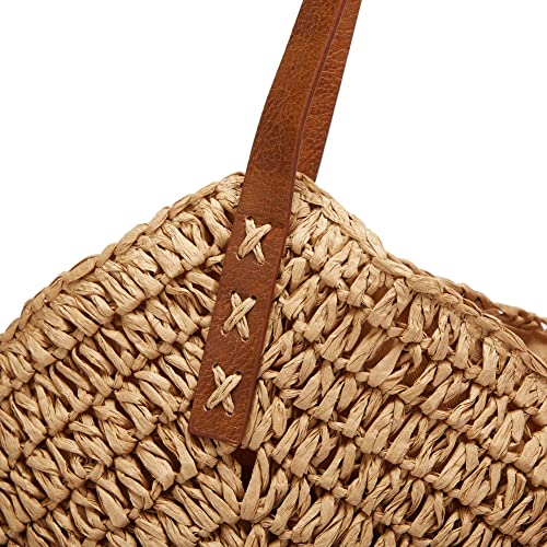 Straw Bags for Women Summer Beach Woven Tote Hobo Handbag Casual Straw Shoulder Bags for Travel Vocation Khaki Free