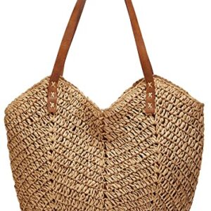 Straw Bags for Women Summer Beach Woven Tote Hobo Handbag Casual Straw Shoulder Bags for Travel Vocation Khaki Free