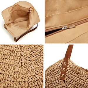 Straw Bags for Women Summer Beach Woven Tote Hobo Handbag Casual Straw Shoulder Bags for Travel Vocation Khaki Free