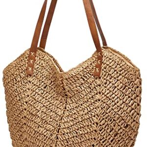 Straw Bags for Women Summer Beach Woven Tote Hobo Handbag Casual Straw Shoulder Bags for Travel Vocation Khaki Free