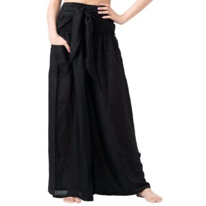 Women Plus Size Boho Pants Vintage Casual Yoga Stretchy Wide Leg Fold Over High Waist Trousers with (Black-A, XXL)