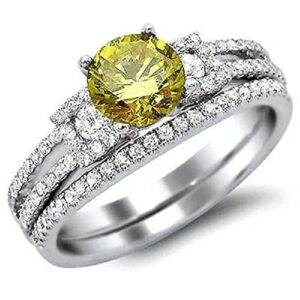 XAVIER SHINE 1.20 Ct Canary Yellow Diamond Engagement Wedding Ring Bridal Set 14K White Gold Finish Size 6.5