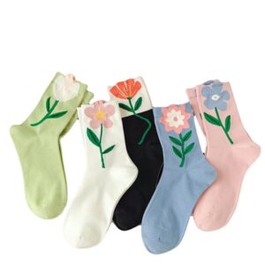 tooe 5 pairs ladies floral ankle socks kawaii colorful novelty crew socks creative colorful socks cotton short socks (5 pairs,one size)