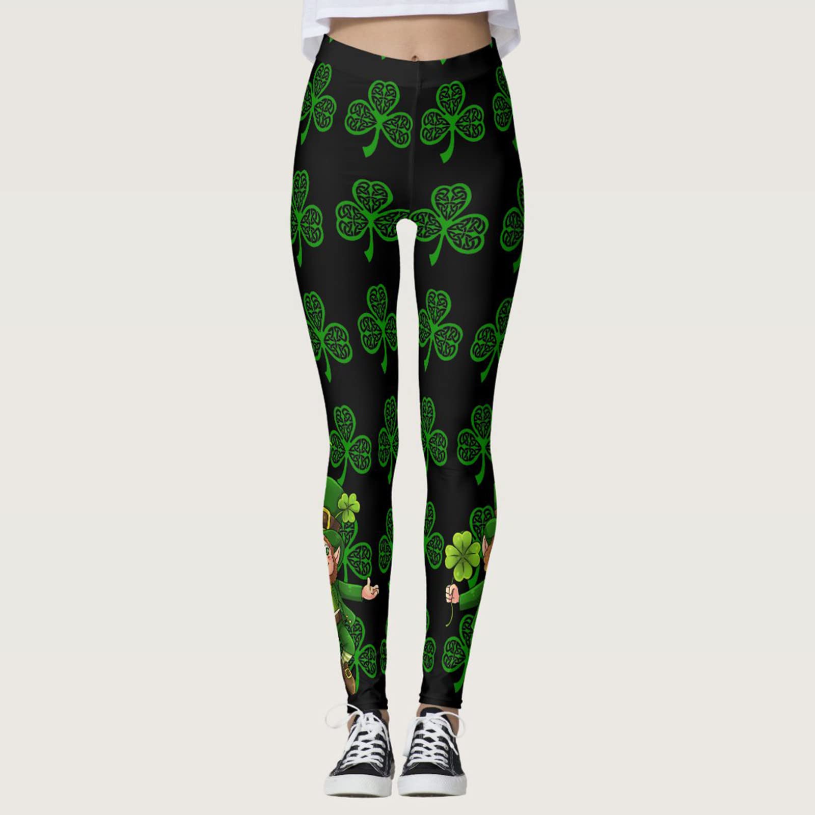 St. Patricks Day Funny Yoga Pants Women's Green Paddystripes Good Luck Pants Print Leggings Pants for Yoga