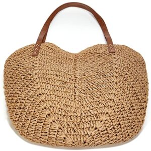 Straw Bags for Women Summer Beach Woven Tote Hobo Handbag Casual Straw Shoulder Bags for Travel Vocation Khaki Free