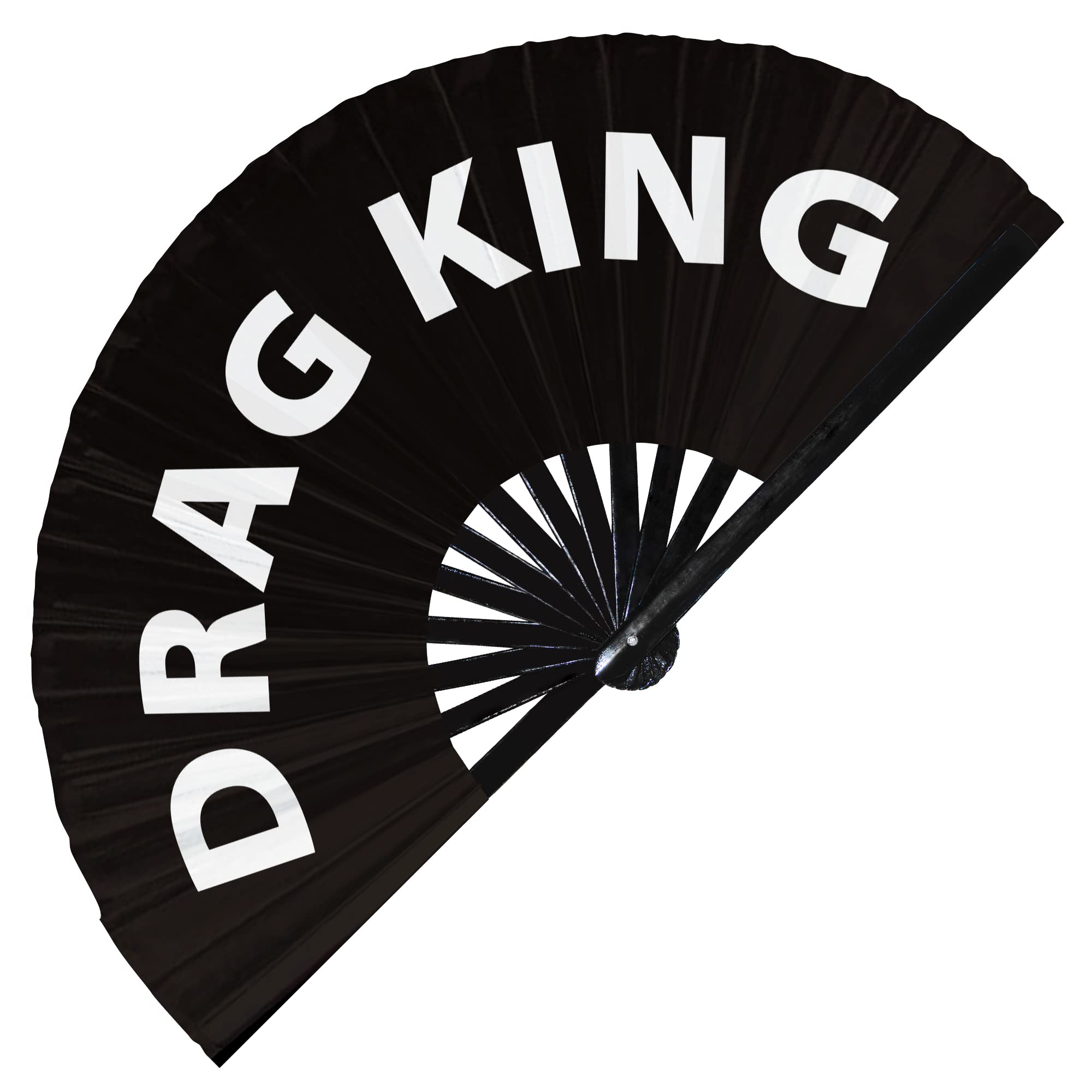 Drag King hand fan foldable bamboo circuit hand fan funny gag slang words expressions statement gifts Festival accessories Rave handheld Circuit event fan Clack fans (Black)