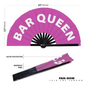 Bar Queen hand fan foldable bamboo circuit hand fan funny gag slang words expressions statement gifts Festival accessories Rave handheld Circuit event fan Clack fans (Pink)