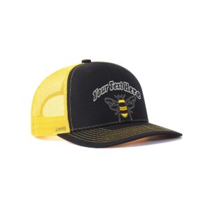 Custom Bee Hat Embroidered 112 Trucker Hat Western Farm Animal Bee for Men Women Add Farm Name Baseball Hat Polyester Snap Black Yellow