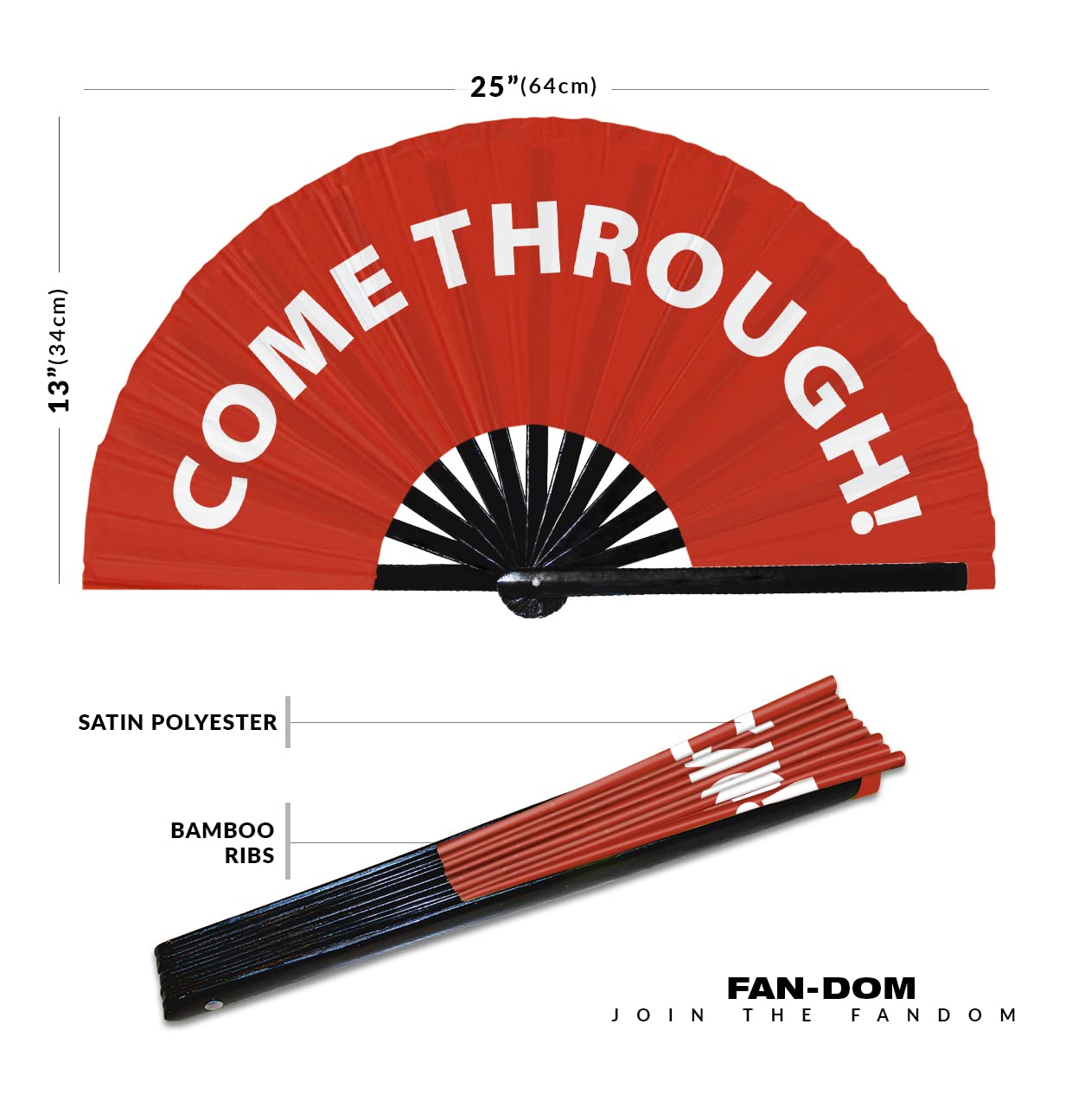 Come Through! Hand Fan Foldable Bamboo Circuit Hand Fan Funny Gag Slang Words Expressions Statement Gifts Festival Accessories Rave Handheld Circuit Event Fan Clack Fans (Red)