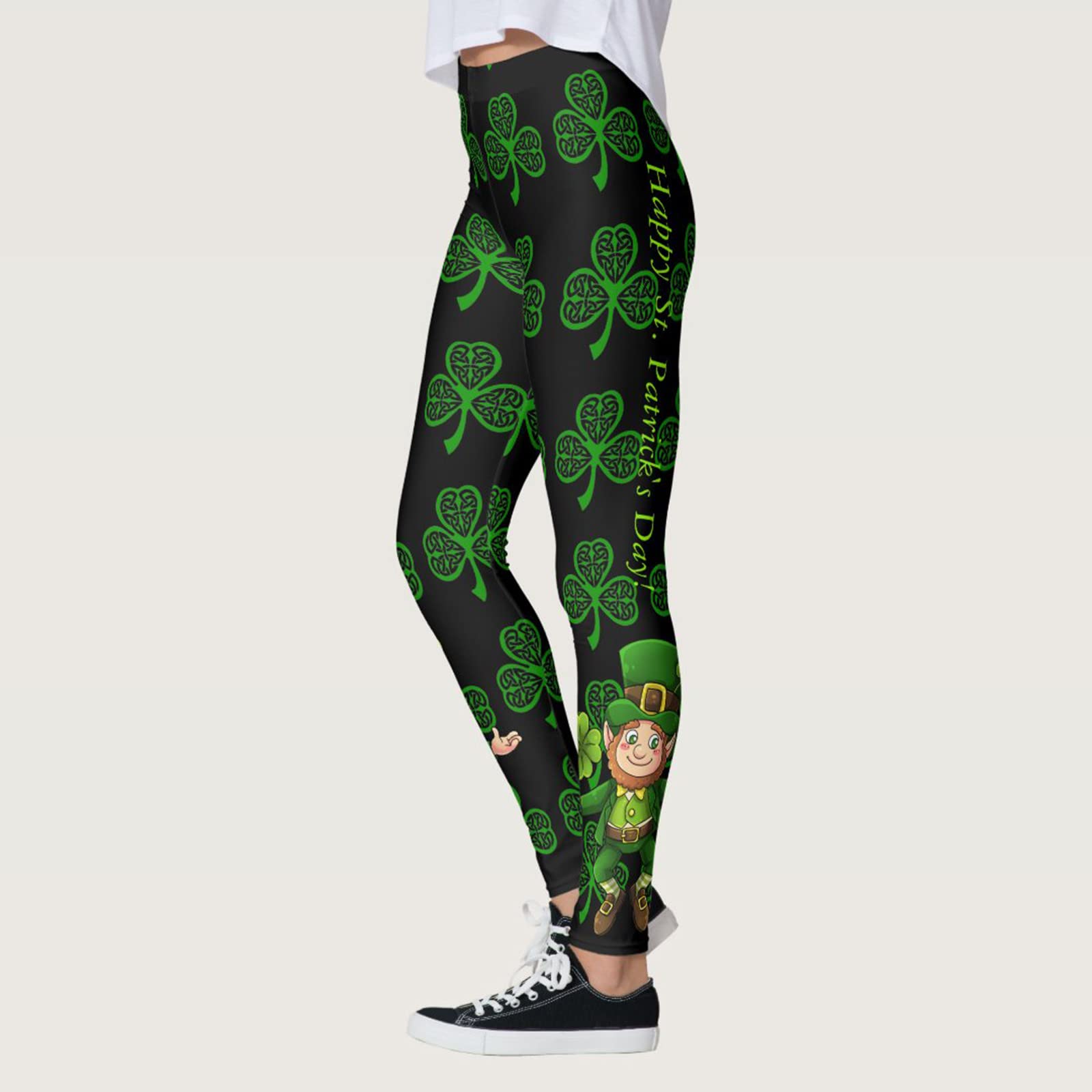 St. Patricks Day Funny Yoga Pants Women's Green Paddystripes Good Luck Pants Print Leggings Pants for Yoga