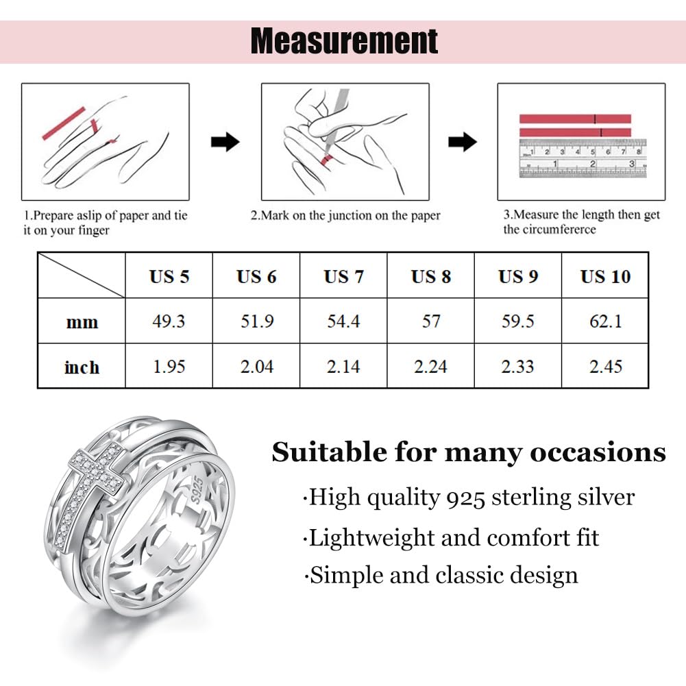 Sterling Silver Cross Fidget Ring Fidget Spinning Meditation Rings for Women Anti Anxiety Relieving Stress (9)