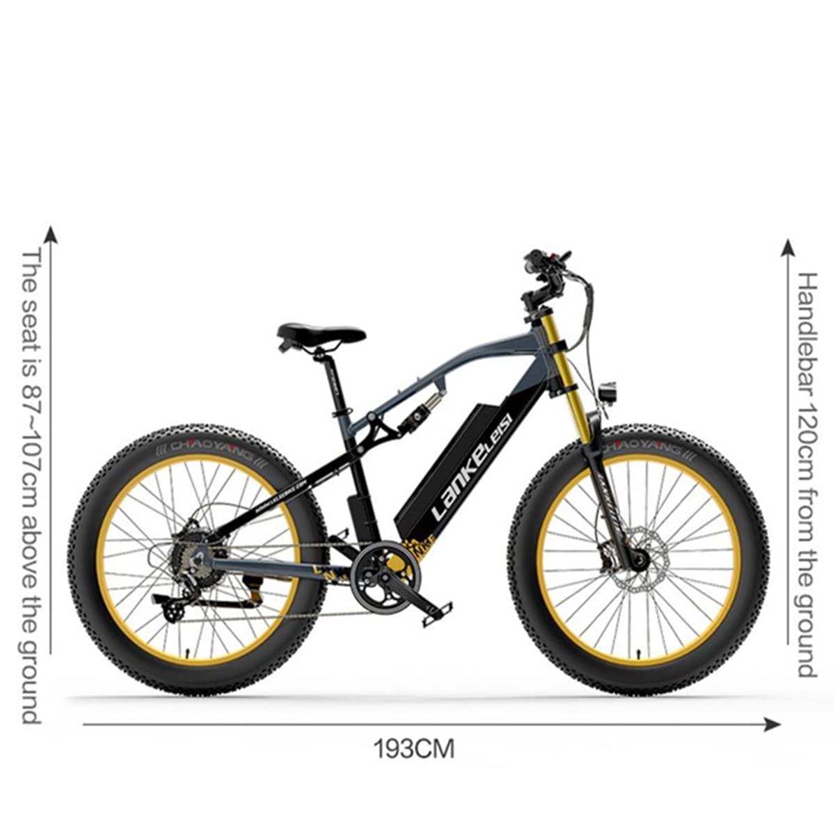 Lanshanchu RV700 Electric Bike,1000W Adult Electric Bike 26 Inch Wide Wheel Electric Bike 48V 16Ah Removable Lithium Battery 7S Electric Mountain Bike