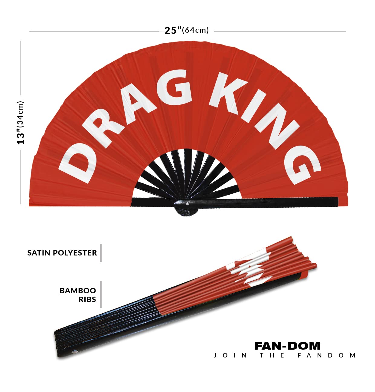 Drag King hand fan foldable bamboo circuit hand fan funny gag slang words expressions statement gifts Festival accessories Rave handheld Circuit event fan Clack fans (Red)