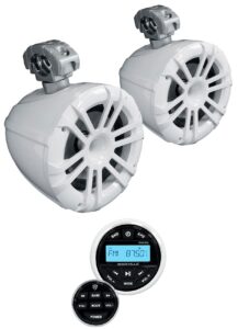 pair memphis audio mxa82tw 8" marine wakeboard tower speakers/led+swivel white bundle with rockville rghr2 marine gauge hole receiver (2 items)