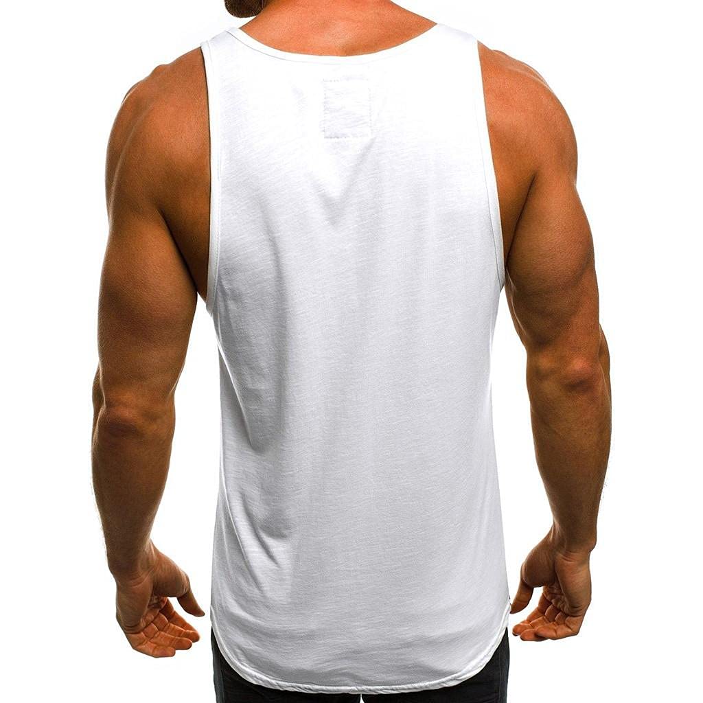 JSFOIRYROU Mens Dry Fit Workout Tank Tops Sleeveless Athletic Training Gym Bodybuilding Cut Off Muscle Shirts Basketball Vest (White,Medium)