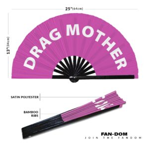 Drag Mother hand fan foldable bamboo circuit hand fan funny gag slang words expressions statement gifts Festival accessories Rave handheld Circuit event fan Clack fans (Pink)