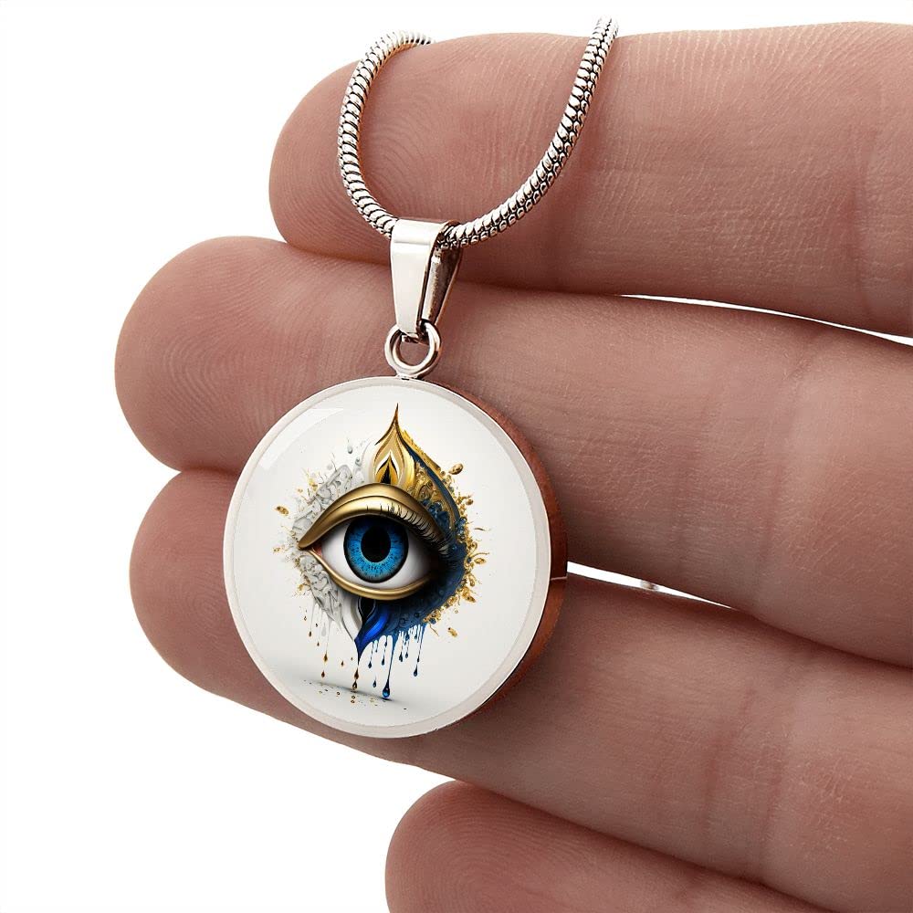 Hilis Jewelry Evil Eye Necklace For Women Protection, Spiritual Jewelry, Personalized Gifts Glass Pendant Charm Engraved Gold or Silver (Silver -No Engraving, Stainless Steel)