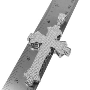 USDIAMONDKING 28+ Grams Big 3.5'' 14K White Gold Finish 3.75 Cwt. Simulated Diamond Jesus Christ Cross Custom Designer Unisex Charm Religious Pendant