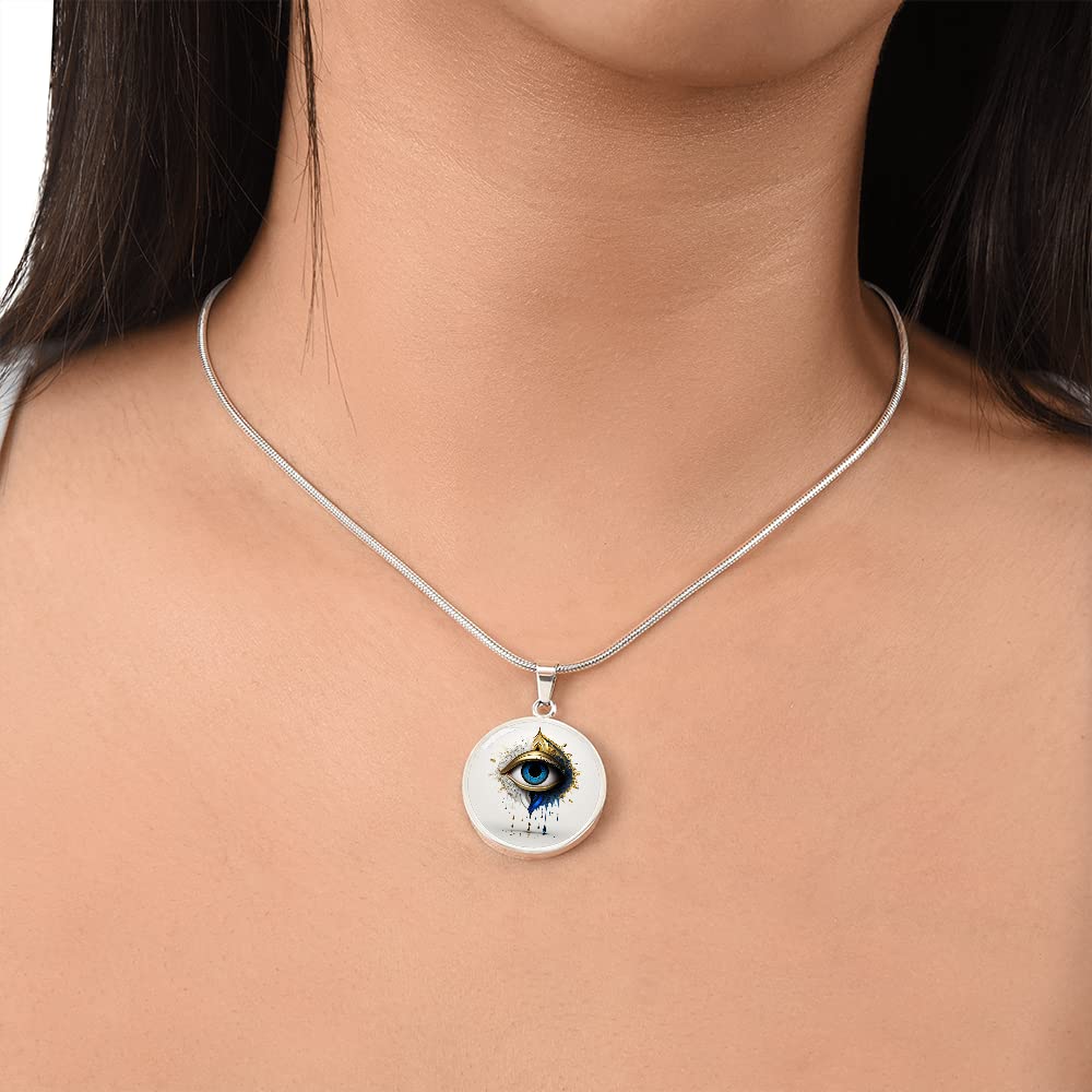 Hilis Jewelry Evil Eye Necklace For Women Protection, Spiritual Jewelry, Personalized Gifts Glass Pendant Charm Engraved Gold or Silver (Silver -No Engraving, Stainless Steel)