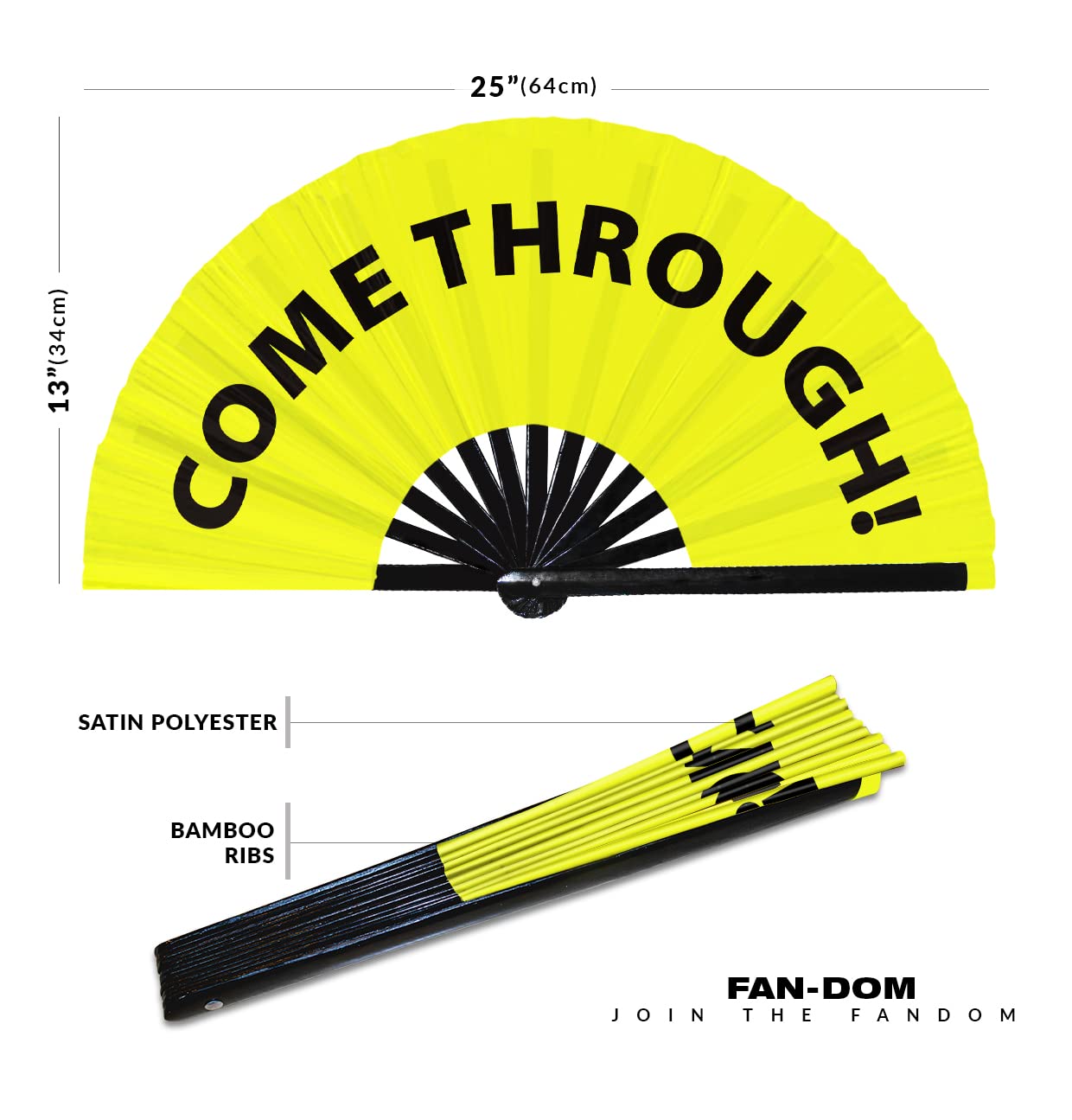 Come Through! Hand Fan Foldable Bamboo Circuit Hand Fan Funny Gag Slang Words Expressions Statement Gifts Festival Accessories Rave Handheld Circuit Event Fan Clack Fans (Yellow)