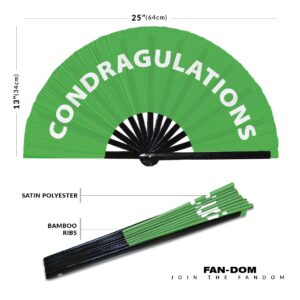 Condragulations Hand Fan Foldable Bamboo Circuit Hand Fan Funny Gag Slang Words Expressions Statement Gifts Festival Accessories Rave Handheld Circuit Event Fan Clack Fans (Green)