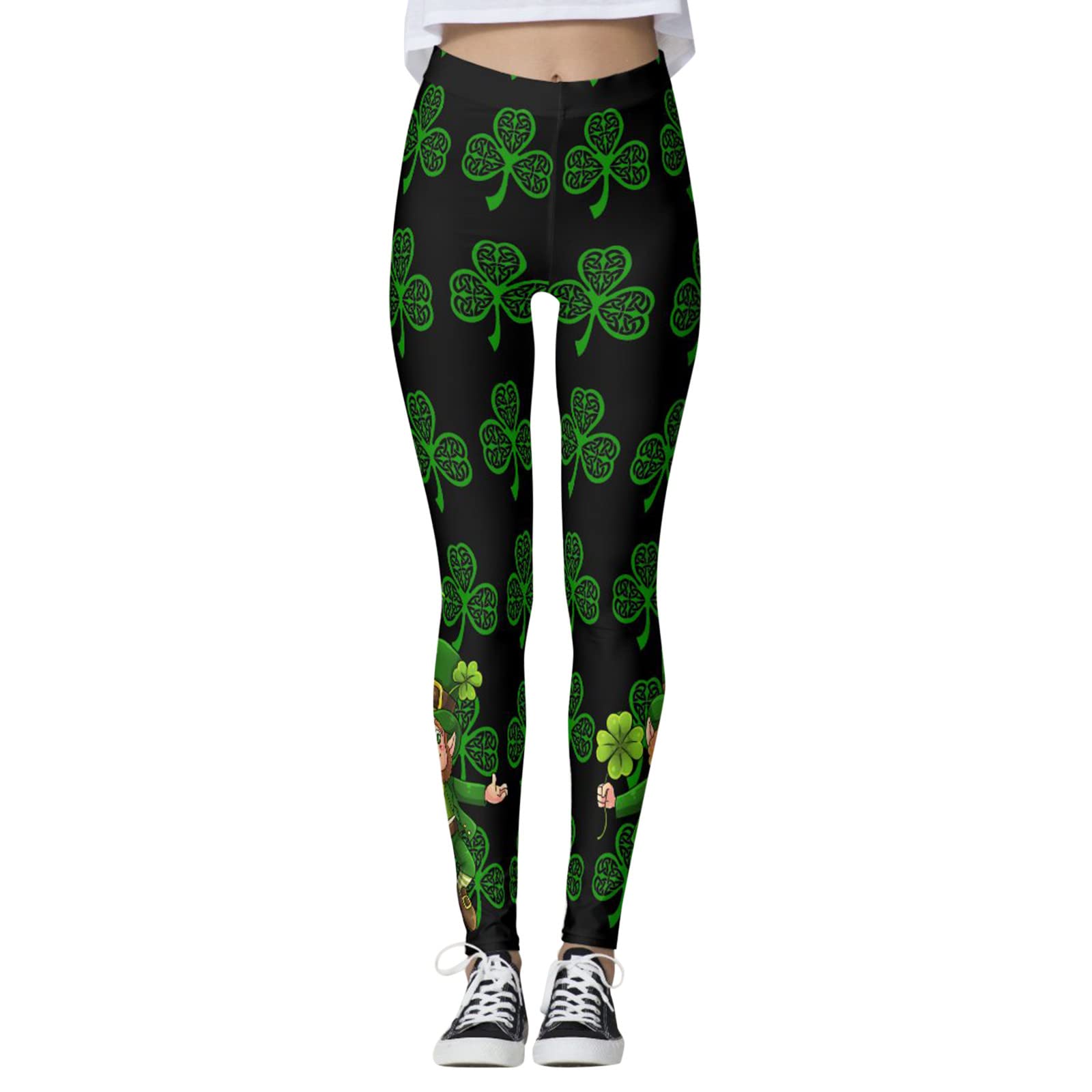 St. Patricks Day Funny Yoga Pants Women's Green Paddystripes Good Luck Pants Print Leggings Pants for Yoga