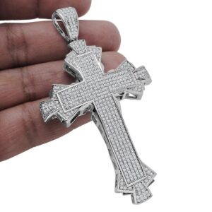 USDIAMONDKING 28+ Grams Big 3.5'' 14K White Gold Finish 3.75 Cwt. Simulated Diamond Jesus Christ Cross Custom Designer Unisex Charm Religious Pendant