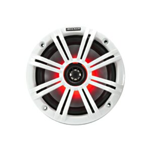 2 Pair (Qty 4) of Kicker 6.5" 2-Way 195 Watts Peak Power Coaxial Marine Multicolor LED Speakers with White Grilles, 6.5" Marine Tower Dual Speaker Enclosures (Pair) - White