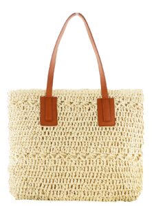 straw bag for women woven beach structured tote handmade crochet carteras de mujer summer shoulder bohemian pom travel