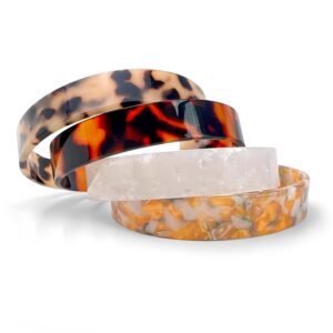 viva joya 4pcs bangle bracelets for women, resin bracelet set, acrylic plastic adjustable statement tortoise leopard animal print white jewelry gift set, regular and plus sizes (tortoise leopard, extra large)