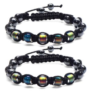 yanchun 2 pcs mood bracelets for women reiki healing bracelet color changing beads bracelet adjustable dazzling shimmer color changing beads stress relief yoga beads bracelet for men women