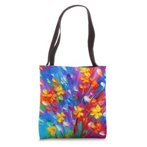 bright and colorful flowers abstract illustration tote bag