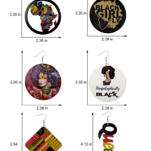 African Earrings for Women Wooden Round Map Painted Drop Earrings for Black Women (Style-A, Wood)