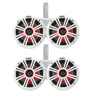 2 pair (qty 4) of kicker 6.5" 2-way 195 watts peak power coaxial marine multicolor led speakers with white grilles, 6.5" marine tower dual speaker enclosures (pair) - white