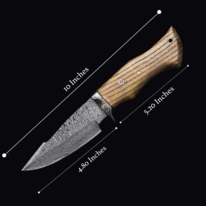 MJ Damascus Skinner knife, Survival Bushcraft knife, Ash wood Handle, Hunting outdoor camping knife, Full Tang Knife. Viking knife Gift for men.