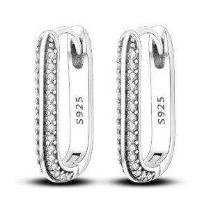 NARMO 925 Sterling Silver Earrings U Shaped Hoop Earrings for Women Cubic Zirconia Silver Hoops Hypoallergenic Earrings