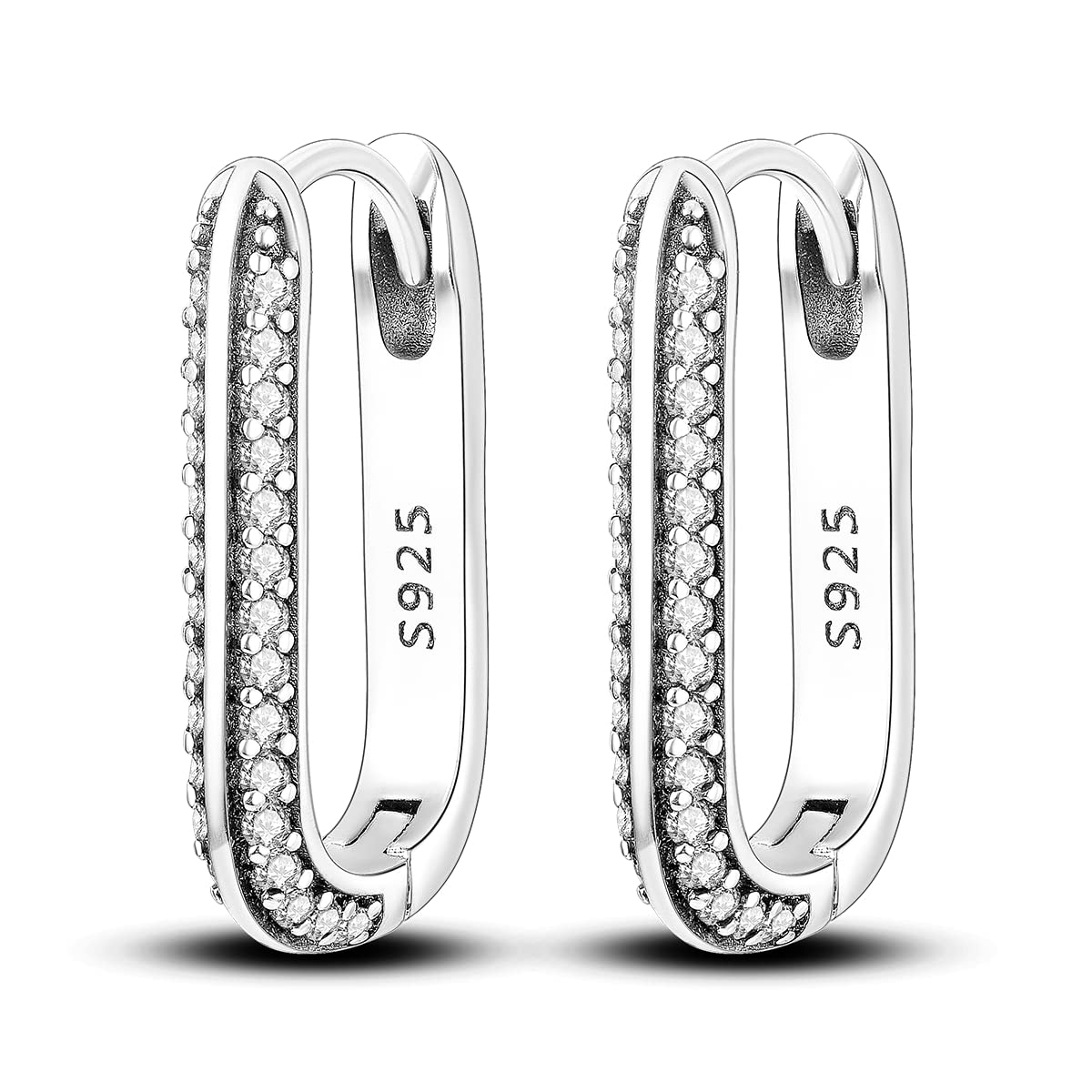 NARMO 925 Sterling Silver Earrings U Shaped Hoop Earrings for Women Cubic Zirconia Silver Hoops Hypoallergenic Earrings