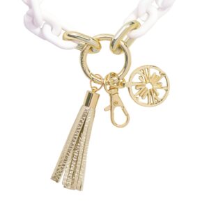 Lilly Pulitzer Chain Link Keychain Bracelet, Keychain Wristlet with Tassel, Cute Key Ring Bracelet for Women, White/Gold