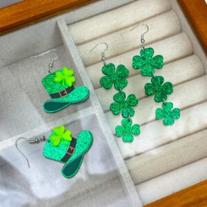 St Patricks Day Earrings Irish Green Hat Clover Dangle Earrings shamrock Holiday Earring for Women (Style-A)