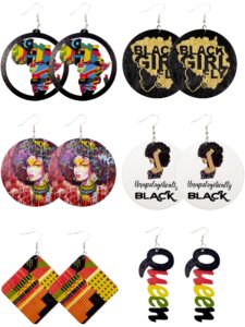 african earrings for women wooden round map painted drop earrings for black women (style-a, wood)