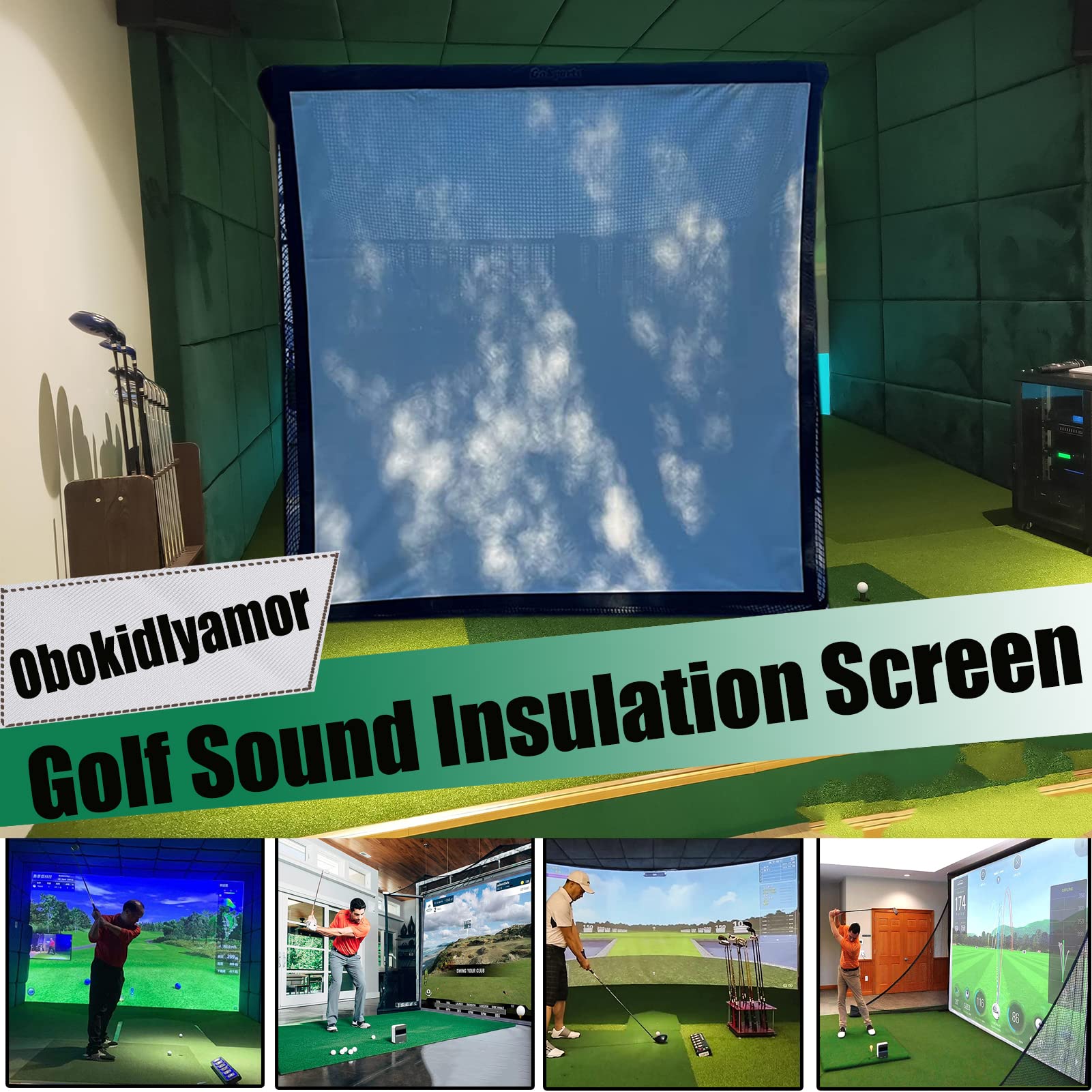 Obokidlyamor Golf Simulator Impact Screens+ Shake Netting Net One Frame- Sim Ball Simulator Impact Display Projection Screen with 10pcs Grommet Ropes (10" Size, Impact Screen+Shank Net)