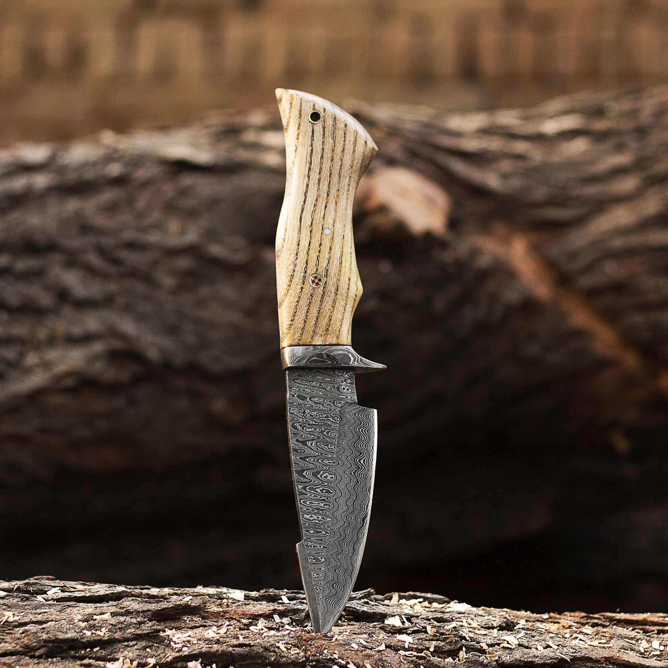 MJ Damascus Skinner knife, Survival Bushcraft knife, Ash wood Handle, Hunting outdoor camping knife, Full Tang Knife. Viking knife Gift for men.