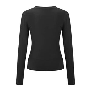 Slimdupe Women Basic Long Sleeve T Shirts Crewneck Slim Fit Solid Pullovers Tees Athletic Tight Crop Top for Workout Long Sleeve Workout Sets for Women Crop Tops Long Sleeve Cropped Top Black