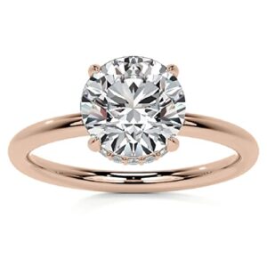 10K Solid Rose Gold Handmade Engagement Ring 1.50 CT Round Cut Moissanite Diamond Solitaire Wedding/Bridal Ring Set for Women/Her, for Wife