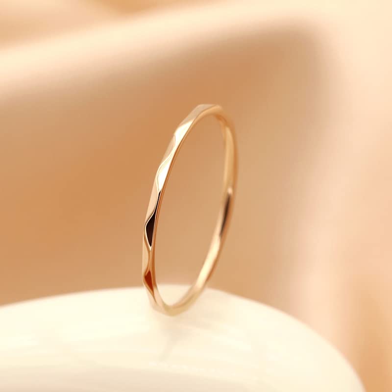 MRENITE 1mm Solid 10kt Rose Gold Dainty Plain Wedding Band Ring for Women Thin Stackable Ring in Rose Gold Size 7