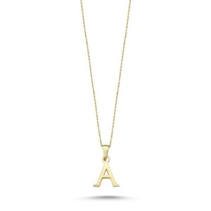 Wish Carat 100% 14k Real Gold Necklace for Women | Dainty Charm Alphabet Name Letter Initial Necklaces for Women | Custom Pendant Jewelry for Her | Birthday Gifts for Women | 18''