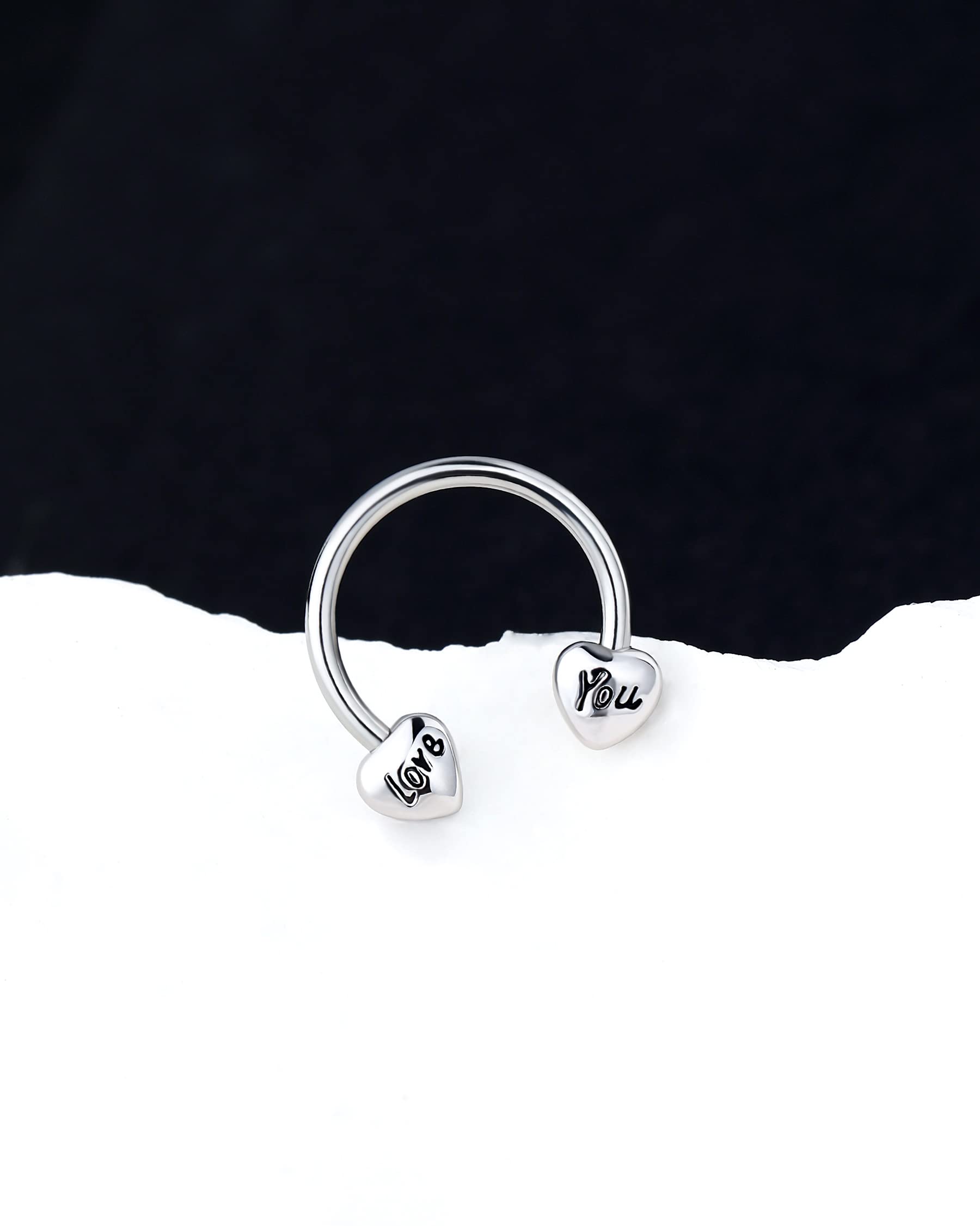 Jewseen Heart Septum Rings Love You Septum Jewelry 16G Septum Piercing Helix Piercing Jewelry Horseshoe Earrings Daith Earrings Tragus Earring Hoop Earring Cartilage Earring for Women Men